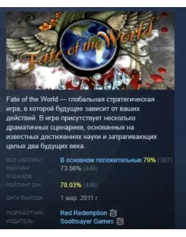 Fate of the World АВТОДОСТАВКА STEAM РОССИЯ