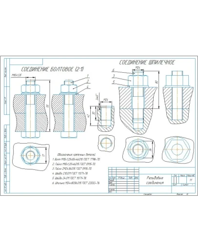Чертеж болтового соединения М10х1,25, шпилечного М24 Чертеж болтового соединения М10х1,25, шпилечного М24