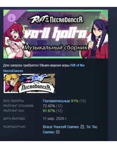 Rift of the NecroDancer: Музыкальный сборник VA-11 Hall-A АВТОДОСТАВКА STEAM РОССИЯ