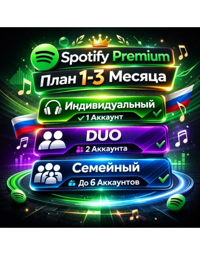 Spotify Premium План на 1-3 месяца Индивидуальный/Двойной/Семейный