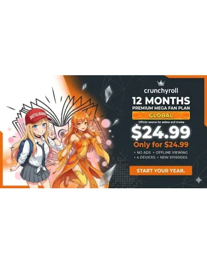 Crunchyroll Premium Mega Fan Подписка на 12 месяцев (Весь мир)