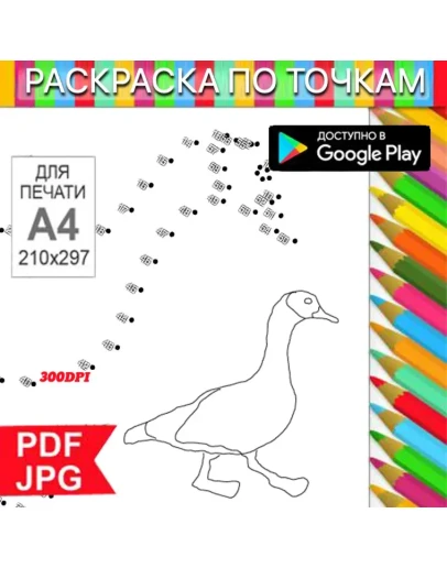 Гусь Раскраска По точкам Антистресс для распечатки на принтере и Android Гусь Раскраска По точкам Антистресс для распечатки на принтере и Android