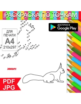 Белка Раскраска По точкам Антистресс для распечатки на принтере и Android