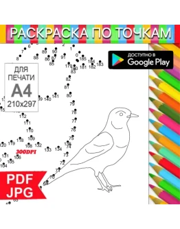 Птица Раскраска По точкам Антистресс для распечатки на принтере и Android Птица Раскраска По точкам Антистресс для распечатки на принтере и Android