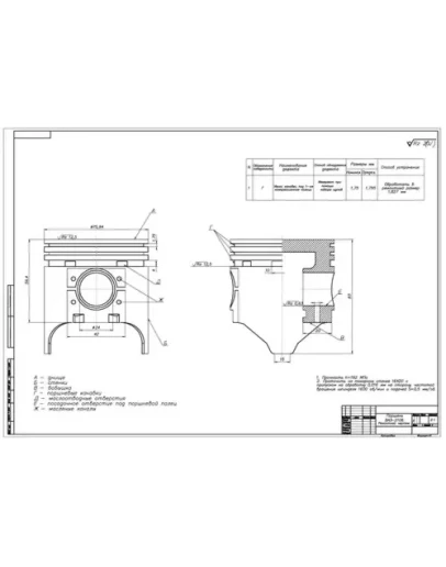 Чертеж Поршень автомобиля ВАЗ-2106