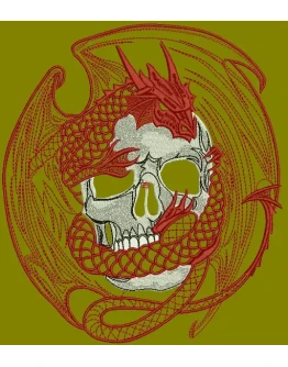 Машинная-компьютерная вышивка Череп с драконом