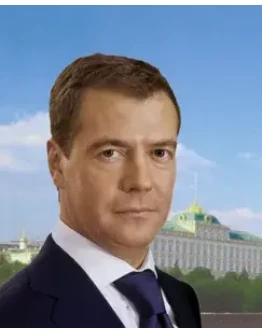 Портрет Дмитрия Медведева на фоне Кремля